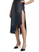 Sorriso Denim Sleeveless Frayed Midi-Dress