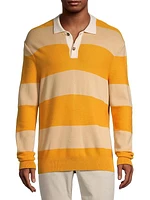 Wool-Cotton Blend Striped Polo Shirt