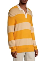 Wool-Cotton Blend Striped Polo Shirt