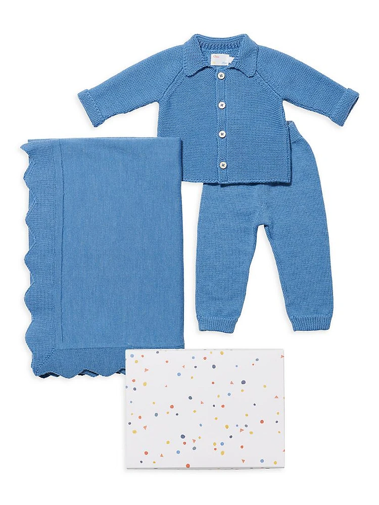 Baby's Wool Knit Cardigan, Joggers & Blanket Gift Set