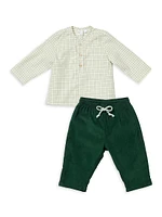 Baby Boy's Looking Sharp Grid Plaid Henley Top & Corduroy Pants Set