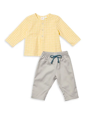 Baby's Looking Sharp Gingham Henley Top & Corduroy Pants Set