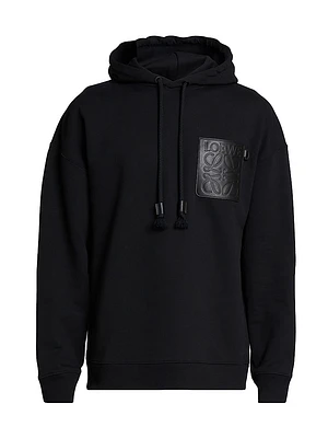 Leather Pocket Relaxed-Fit Hoodie