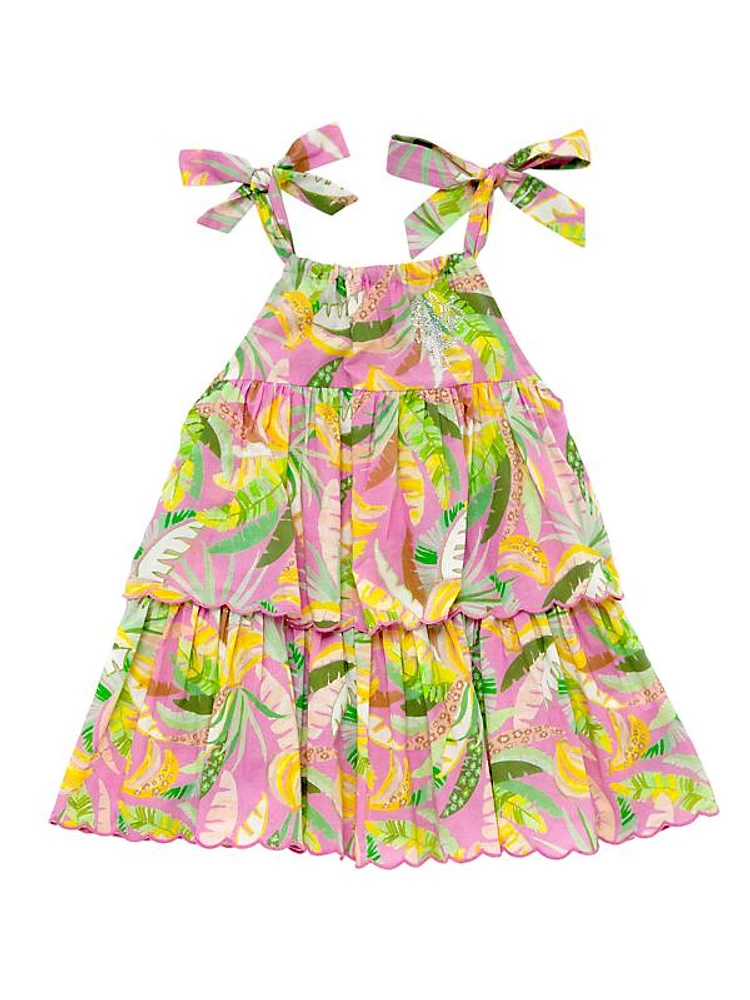 Little Girl's & Girl's Copacabana Palm Tree Print Tiered Dress