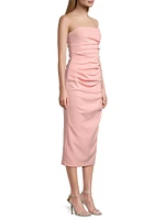 Ruched Stretch Crepe Strapless Midi-Dress