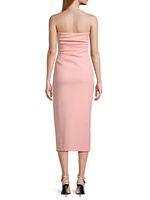 Ruched Stretch Crepe Strapless Midi-Dress