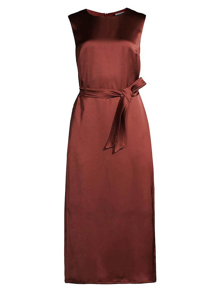 Baiardo Satin Tie-Waist Sheath Midi-Dress