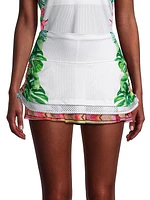 Palm Island Ruche Graphic Miniskirt