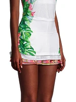 Palm Island Ruche Graphic Miniskirt