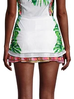 Palm Island Ruche Graphic Miniskirt