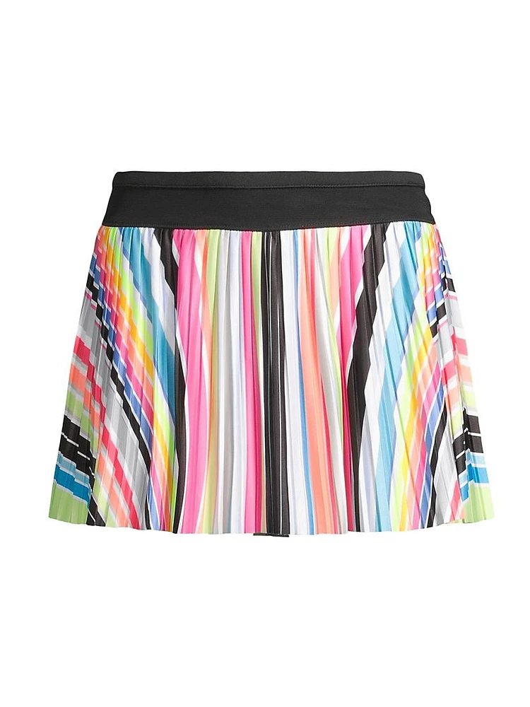 Novelty Print Spectrum Striped Pleated Miniskirt