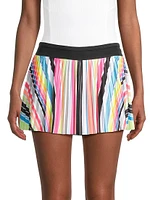 Novelty Print Spectrum Striped Pleated Miniskirt