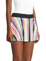 Novelty Print Spectrum Striped Pleated Miniskirt