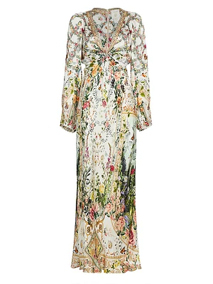 Renaissance Silk U-Ring Cut-Out Maxi Dress