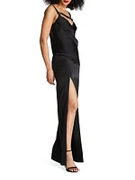 Nomi Satin Cowl-Neck Gown