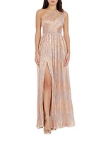 Kienna Metallic One-Shoulder Gown