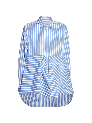 Stripe Cotton Peplum Drap Shirt