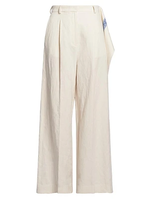 Logo-Paneled Wool Blend Wide-Leg Pants