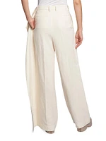 Logo-Paneled Wool Blend Wide-Leg Pants