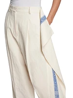 Logo-Paneled Wool Blend Wide-Leg Pants