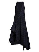 Stripe Wool-Blend Draped Midi-Dress