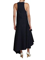 Stripe Wool-Blend Draped Midi-Dress