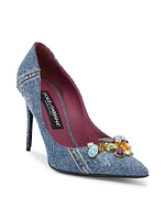 Denim 90MM Jewel-Embellished Pumps