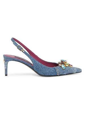 Jewel Denim Slingback Pumps