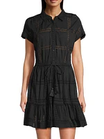 Sarah Cotton Tie-Waist Short-Sleeve Shirtdress