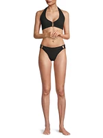 Ring Trim Textured Bikini Bottom