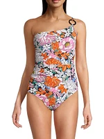 Kara Floral One-Shoulder Ring One-Piece Swimsuit