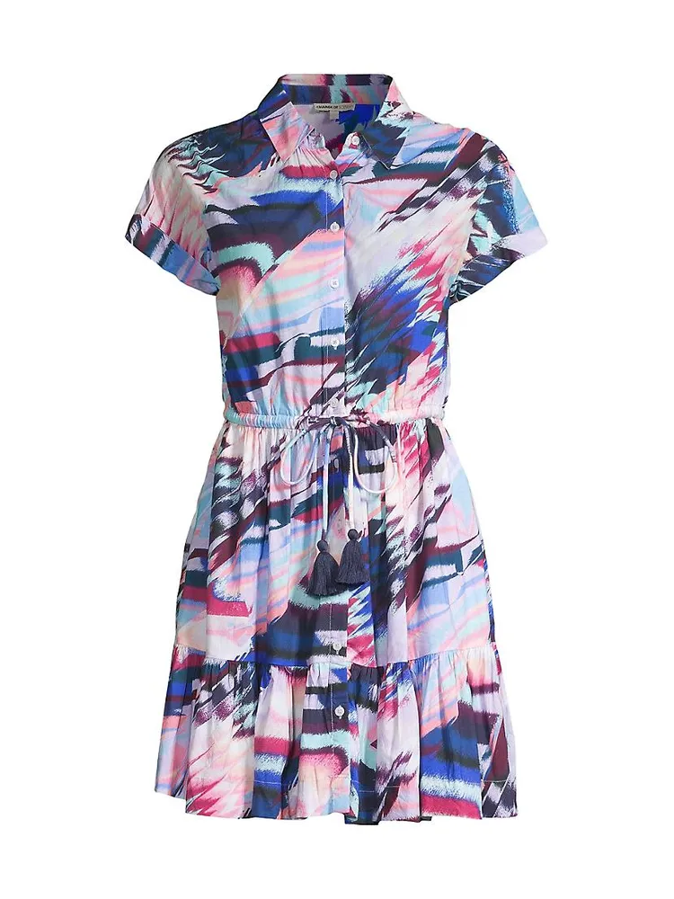 Sarah Abstract Cotton Tie-Waist Shirtdress