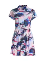 Sarah Abstract Cotton Tie-Waist Shirtdress