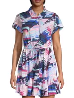 Sarah Abstract Cotton Tie-Waist Shirtdress