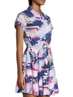 Sarah Abstract Cotton Tie-Waist Shirtdress