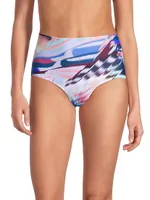 Abstract-Print High-Waist Bikini Bottom