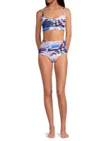 Abstract-Print High-Waist Bikini Bottom