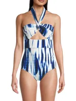 Ella Abstract Twist-Front One-Piece Swimsuit