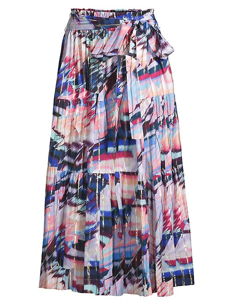 Jenni Abstract-Print Pleated Cotton-Blend Midi-Skirt