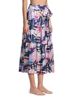 Jenni Abstract-Print Pleated Cotton-Blend Midi-Skirt