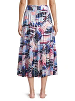 Jenni Abstract-Print Pleated Cotton-Blend Midi-Skirt