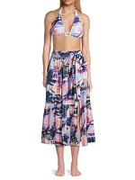 Jenni Abstract-Print Pleated Cotton-Blend Midi-Skirt