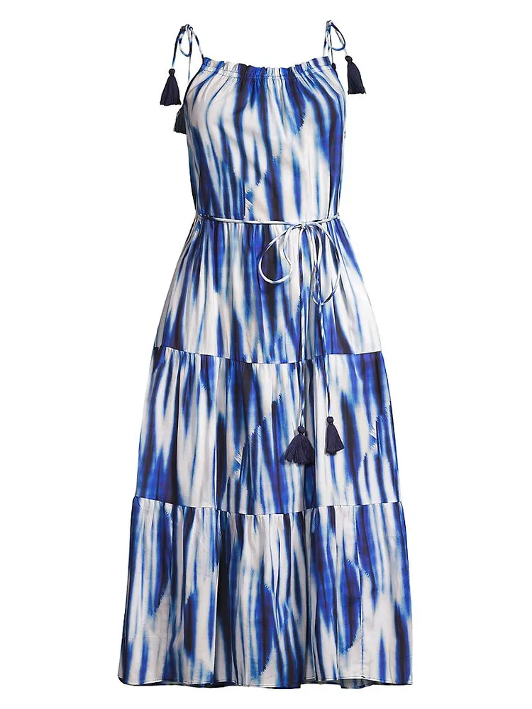 Marja Tie-Dye Cotton Tie-Waist Midi-Dress