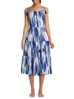 Marja Tie-Dye Cotton Tie-Waist Midi-Dress