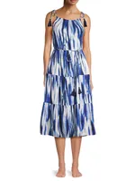 Marja Tie-Dye Cotton Tie-Waist Midi-Dress