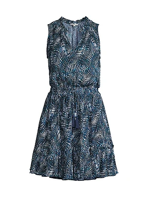 Beth Abstract Cotton-Crepe Tie-Waist Mini-Dress
