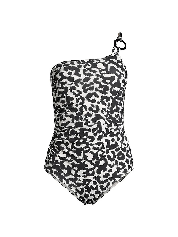 Kara Leopard One-Shoulder Ring One-Piece Swimsuit