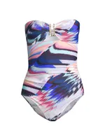 Lisa Ruched Abstract Bandeau One-Piece Swimsuit