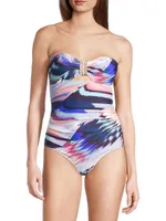 Lisa Ruched Abstract Bandeau One-Piece Swimsuit