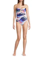 Lisa Ruched Abstract Bandeau One-Piece Swimsuit